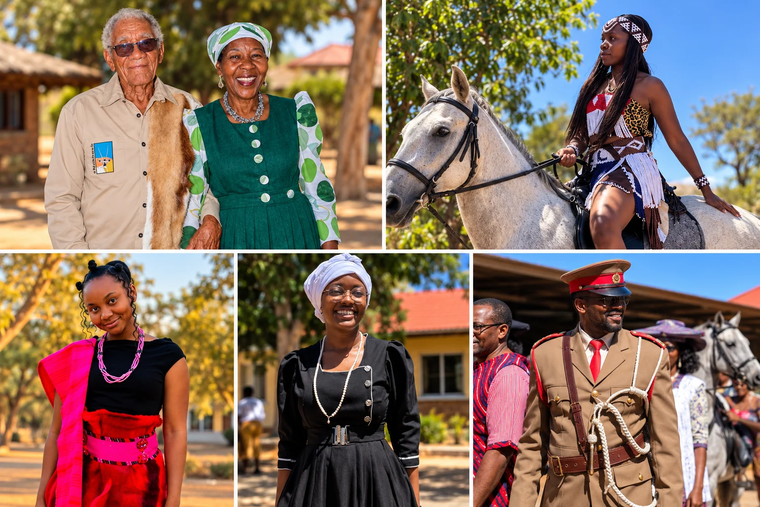 Collage of outdoor portraits and horse riding